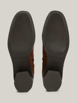 Botki*Tommy Hilfiger Skórzane Botki Na Klockowym Obcasie COGNAC BROWN