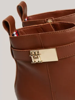 Botki*Tommy Hilfiger Skórzane Botki Na Klockowym Obcasie COGNAC BROWN