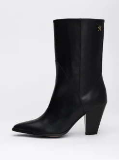 Botki*Tommy Hilfiger Skórzane Botki Na Kubańskim Obcasie BLACK