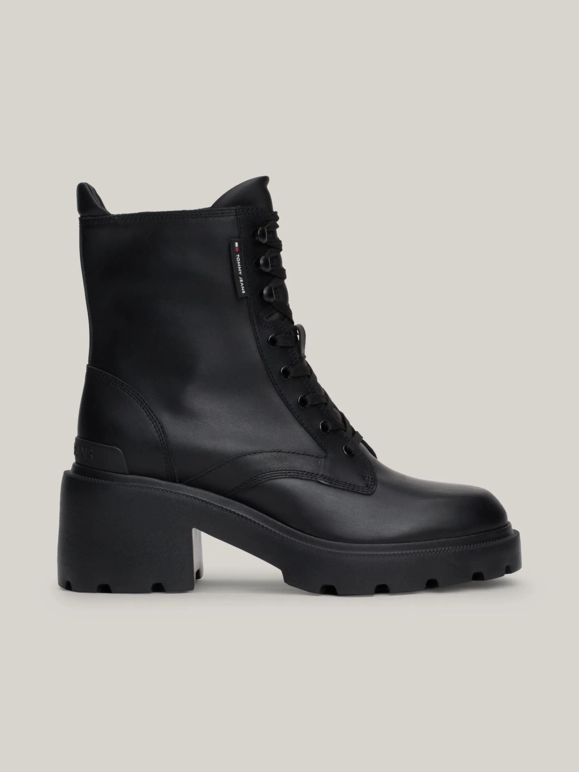 Sznurowane Botki|Botki*Tommy Hilfiger Skórzane Botki Na Obcasie Klockowym BLACK