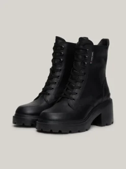 Sznurowane Botki|Botki*Tommy Hilfiger Skórzane Botki Na Obcasie Klockowym BLACK