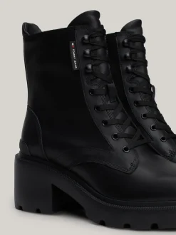 Sznurowane Botki|Botki*Tommy Hilfiger Skórzane Botki Na Obcasie Klockowym BLACK