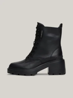 Sznurowane Botki|Botki*Tommy Hilfiger Skórzane Botki Na Obcasie Klockowym BLACK