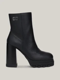 Botki Do Kostki|Botki*Tommy Hilfiger Skórzane Botki Na Obcasie Klockowym BLACK