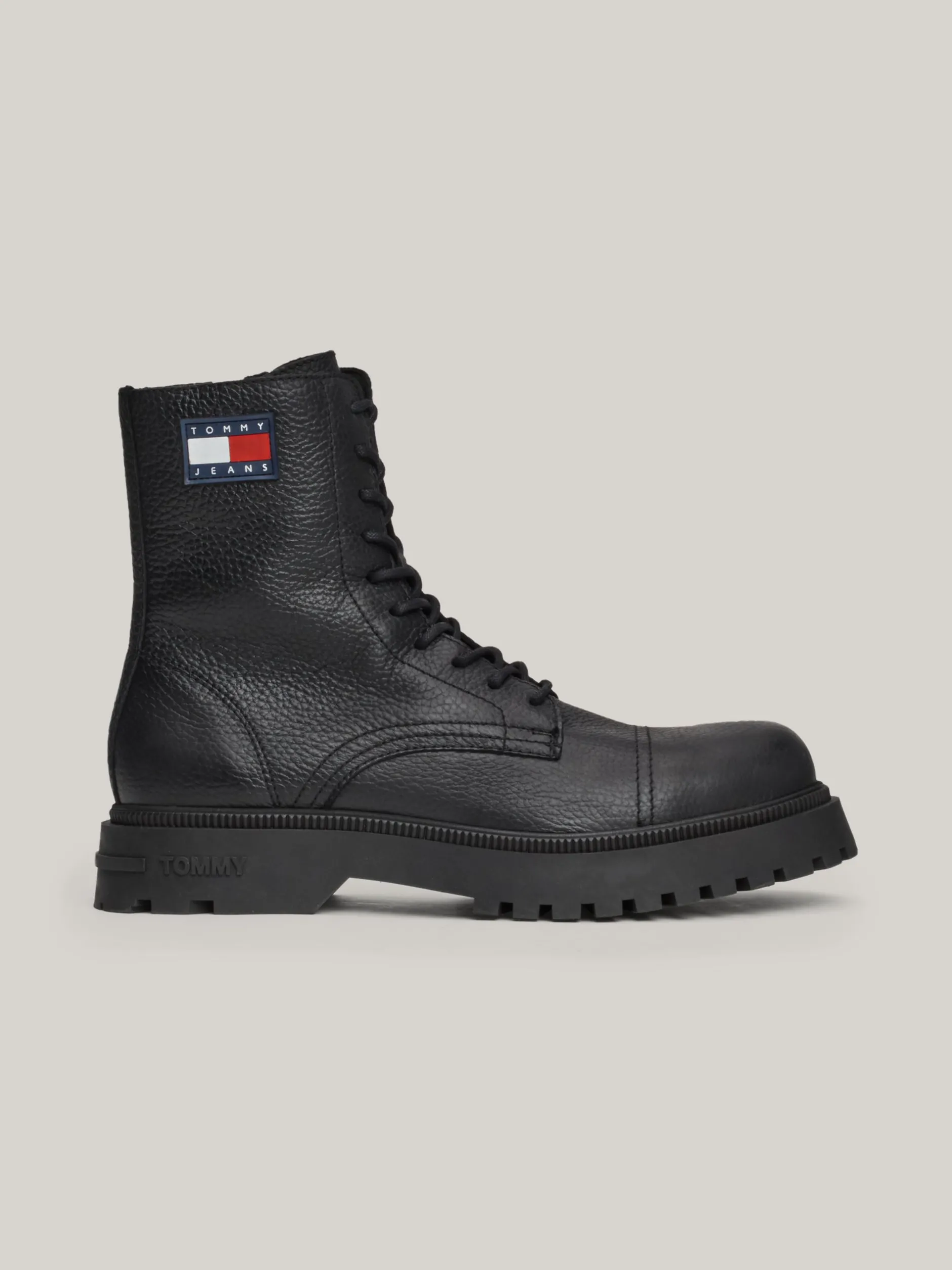 Buty Sznurowane|Buty*Tommy Hilfiger Skórzane Botki O Groszkowanej Fakturze BLACK