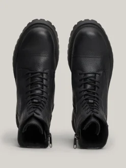 Buty Sznurowane|Buty*Tommy Hilfiger Skórzane Botki O Groszkowanej Fakturze BLACK