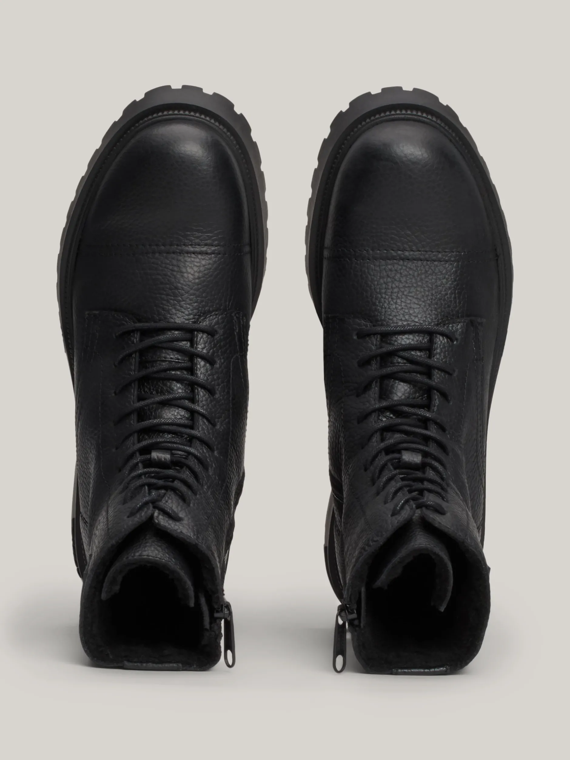 Buty Sznurowane|Buty*Tommy Hilfiger Skórzane Botki O Groszkowanej Fakturze BLACK