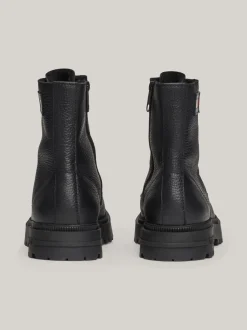 Buty Sznurowane|Buty*Tommy Hilfiger Skórzane Botki O Groszkowanej Fakturze BLACK