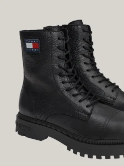 Buty Sznurowane|Buty*Tommy Hilfiger Skórzane Botki O Groszkowanej Fakturze BLACK