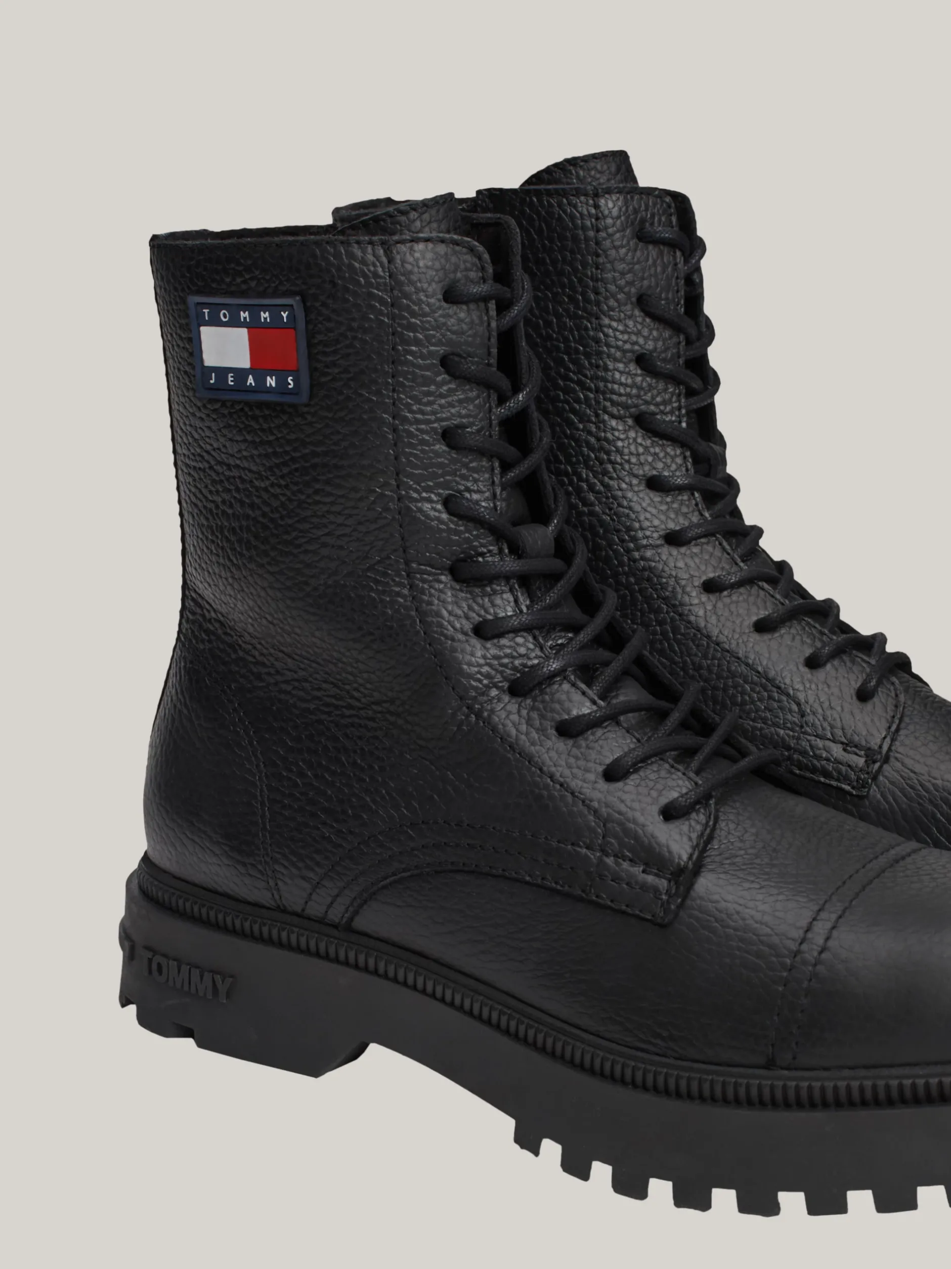 Buty Sznurowane|Buty*Tommy Hilfiger Skórzane Botki O Groszkowanej Fakturze BLACK