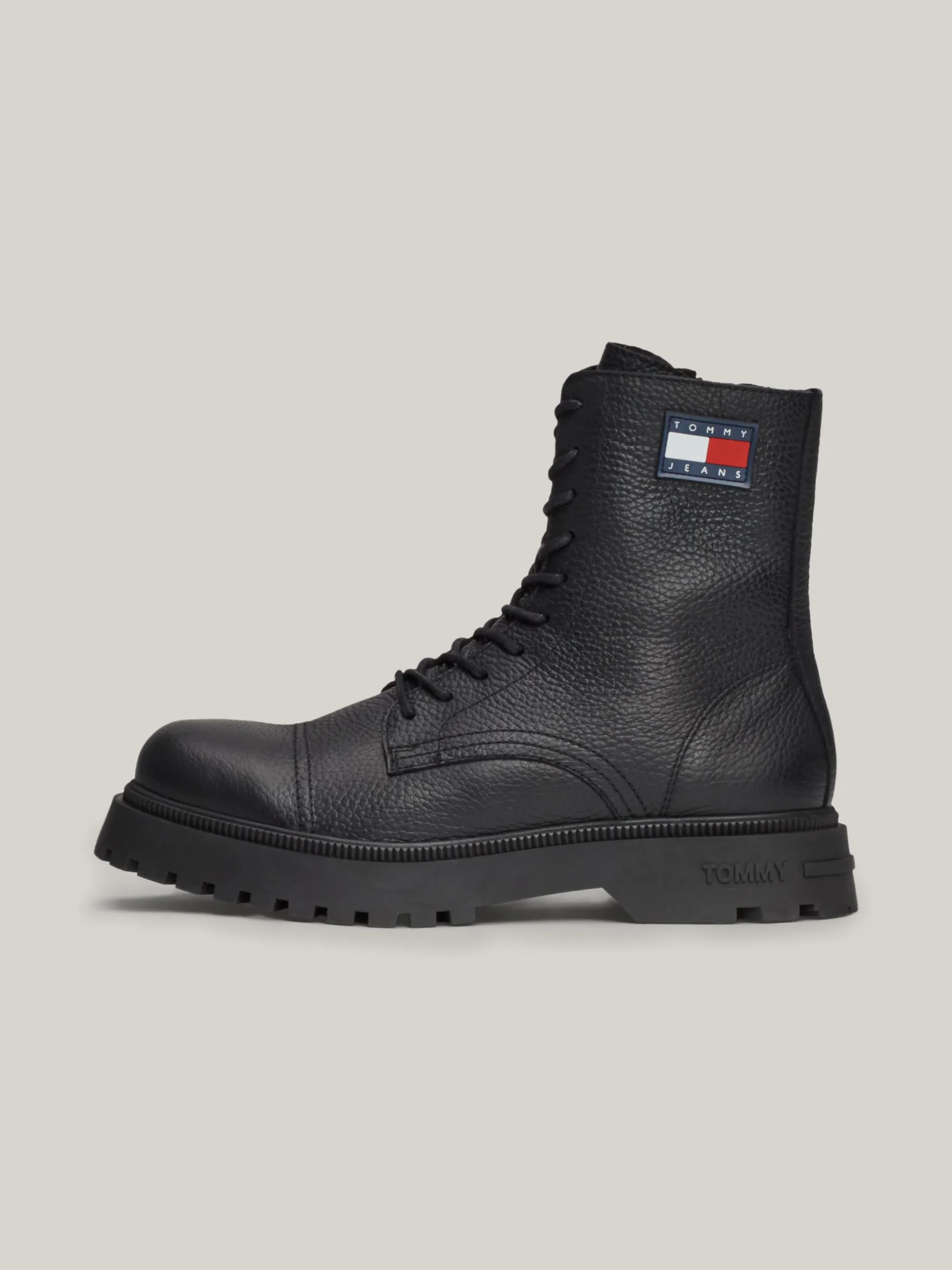 Buty Sznurowane|Buty*Tommy Hilfiger Skórzane Botki O Groszkowanej Fakturze BLACK