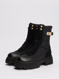 Botki*Tommy Hilfiger Skórzane Botki O Mieszanej Fakturze BLACK