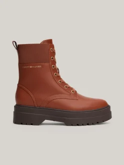 Sznurowane Botki|Botki*Tommy Hilfiger Skórzane Botki Z Protektorem TH Monogram COGNAC BROWN