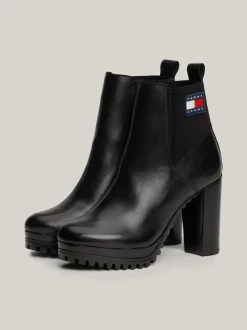 Botki Do Kostki|Botki*Tommy Hilfiger Skórzane Buty Do Kostki Na Wysokim Obcasie BLACK