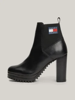 Botki Do Kostki|Botki*Tommy Hilfiger Skórzane Buty Do Kostki Na Wysokim Obcasie BLACK