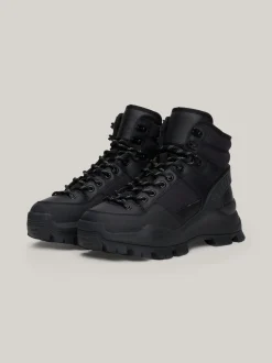 Sznurowane Botki|Botki*Tommy Hilfiger Skórzane Buty Do Kostki Na Grubej Podeszwie BLACK