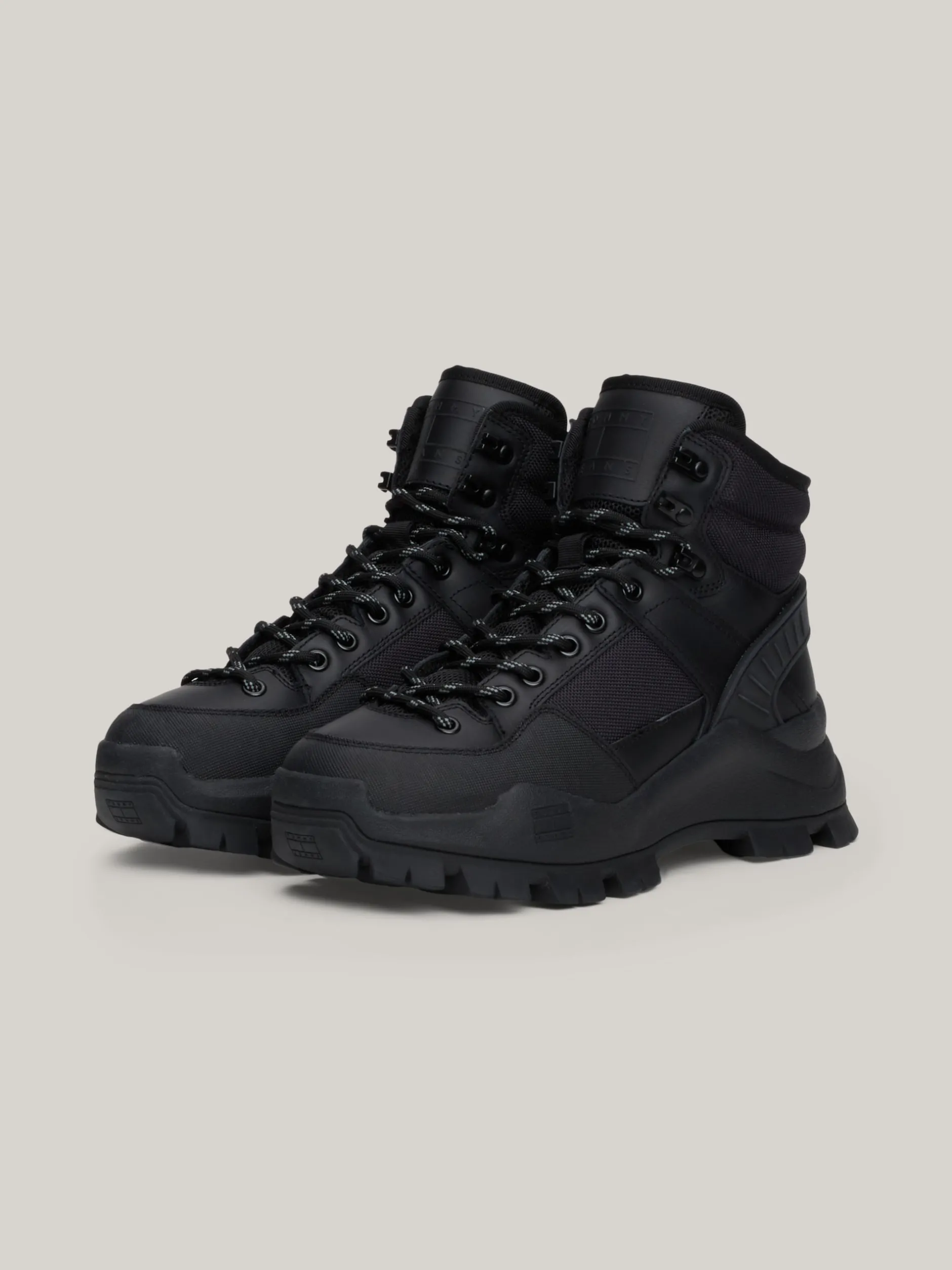 Sznurowane Botki|Botki*Tommy Hilfiger Skórzane Buty Do Kostki Na Grubej Podeszwie BLACK