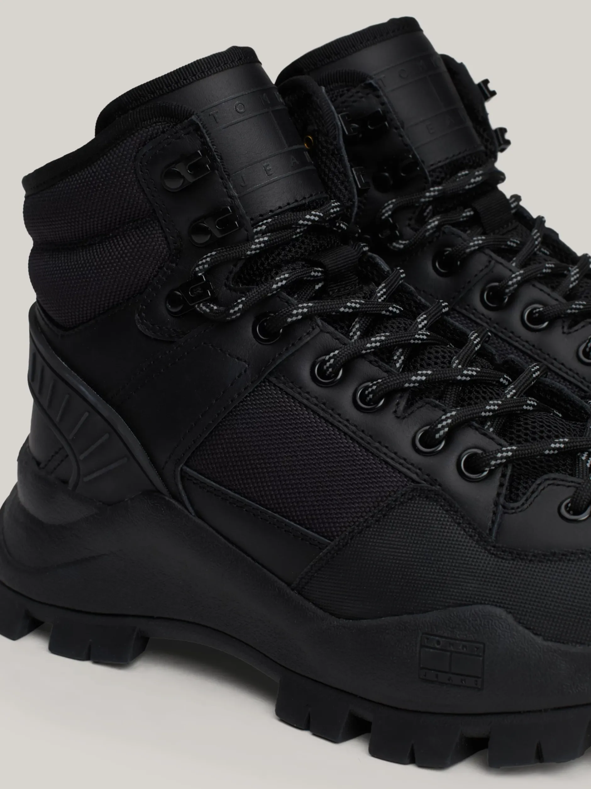 Sznurowane Botki|Botki*Tommy Hilfiger Skórzane Buty Do Kostki Na Grubej Podeszwie BLACK