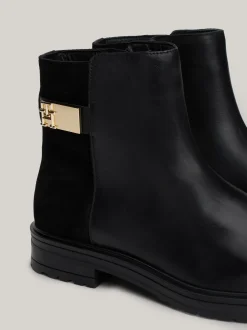 Chelsea Boots|Botki*Tommy Hilfiger Skórzane Buty Do Kostki O Mieszanej Fakturze BLACK