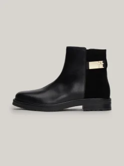 Chelsea Boots|Botki*Tommy Hilfiger Skórzane Buty Do Kostki O Mieszanej Fakturze BLACK