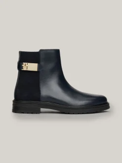 Chelsea Boots|Botki*Tommy Hilfiger Skórzane Buty Do Kostki O Mieszanej Fakturze SPACE BLUE
