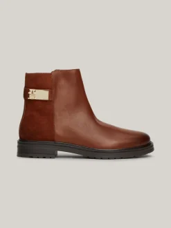 Chelsea Boots|Botki*Tommy Hilfiger Skórzane Buty Do Kostki O Mieszanej Fakturze COGNAC BROWN