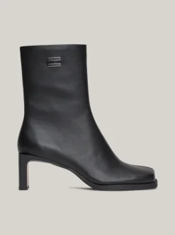 Botki Do Kostki|Botki*Tommy Hilfiger Skórzane Buty Do Kostki Z Kwadratowym Noskiem BLACK