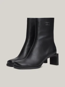 Botki Do Kostki|Botki*Tommy Hilfiger Skórzane Buty Do Kostki Z Kwadratowym Noskiem BLACK