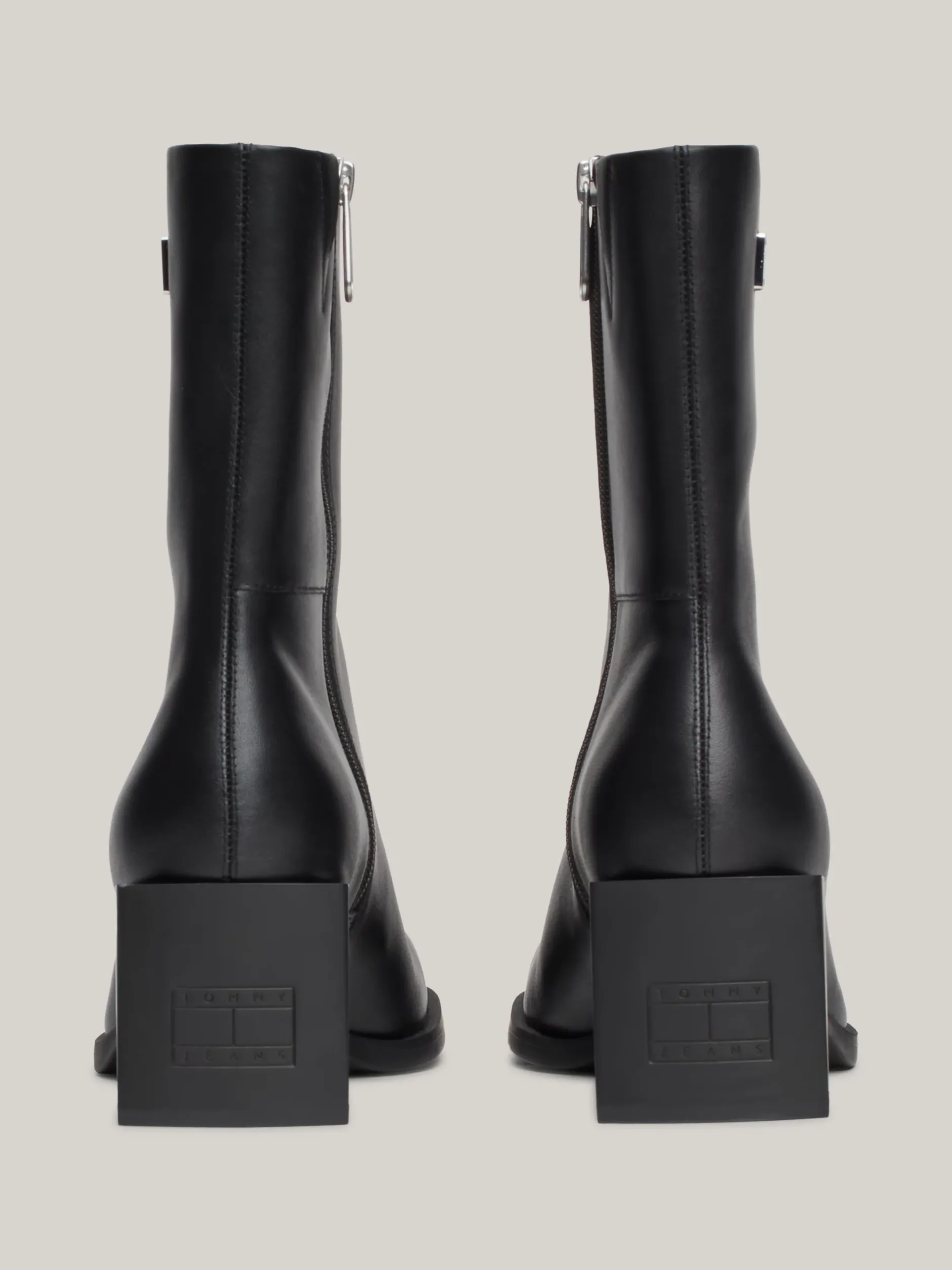 Botki Do Kostki|Botki*Tommy Hilfiger Skórzane Buty Do Kostki Z Kwadratowym Noskiem BLACK