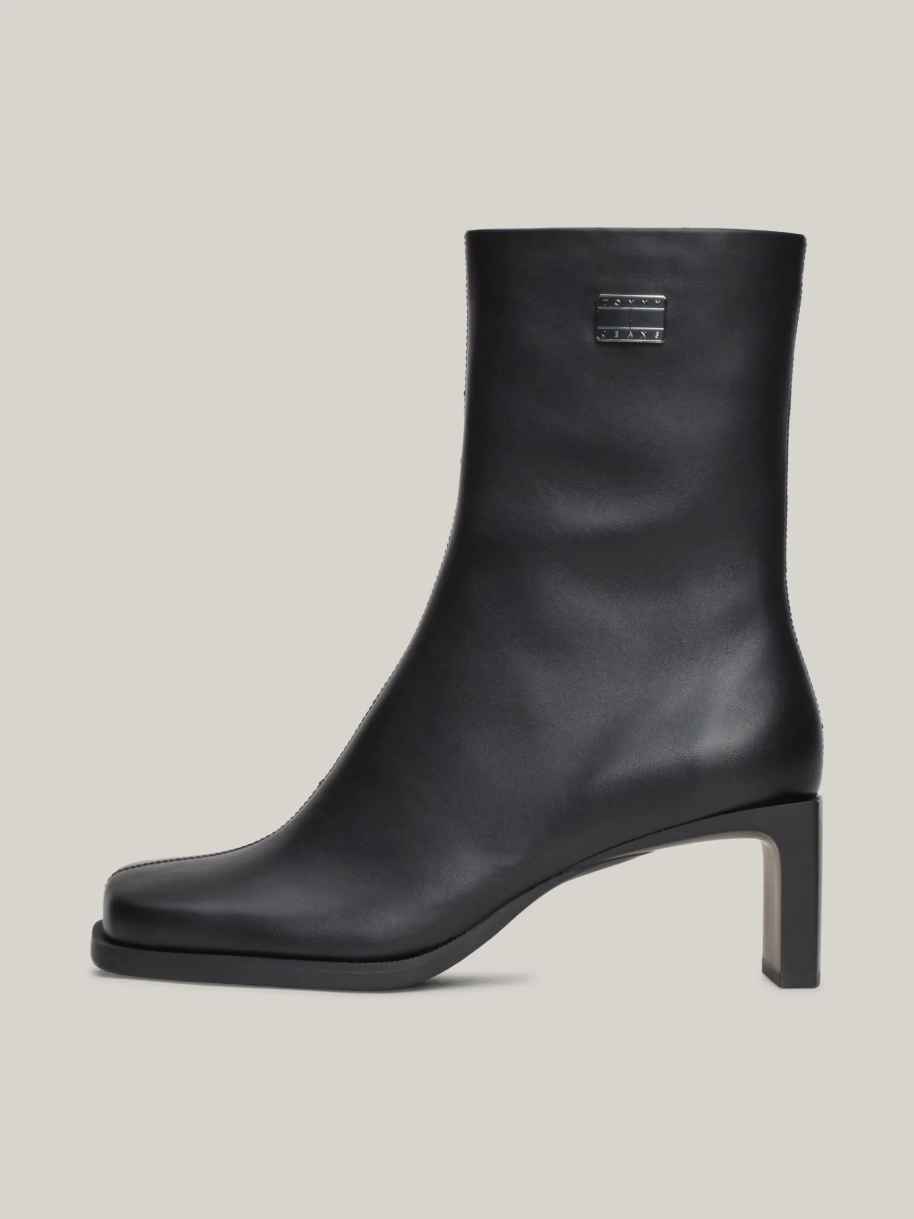 Botki Do Kostki|Botki*Tommy Hilfiger Skórzane Buty Do Kostki Z Kwadratowym Noskiem BLACK