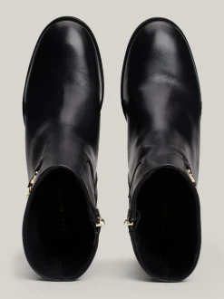 Botki*Tommy Hilfiger Skórzane Buty Do Kostki Z łańcuszkiem BLACK