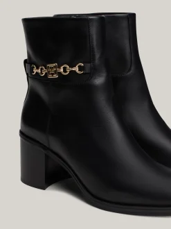 Botki*Tommy Hilfiger Skórzane Buty Do Kostki Z łańcuszkiem BLACK