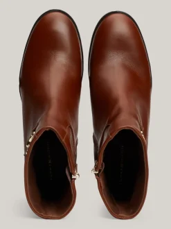 Botki*Tommy Hilfiger Skórzane Buty Do Kostki Z łańcuszkiem COGNAC BROWN