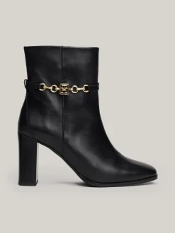 Botki*Tommy Hilfiger Skórzane Buty Do Kostki Z łańcuszkiem BLACK