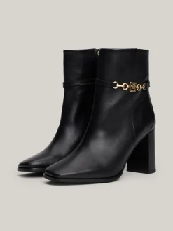 Botki*Tommy Hilfiger Skórzane Buty Do Kostki Z łańcuszkiem BLACK