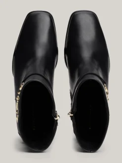 Botki*Tommy Hilfiger Skórzane Buty Do Kostki Z łańcuszkiem BLACK