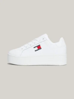 Sneakersy*Tommy Hilfiger Skórzane Buty Sportowe Na Platformie WHITE