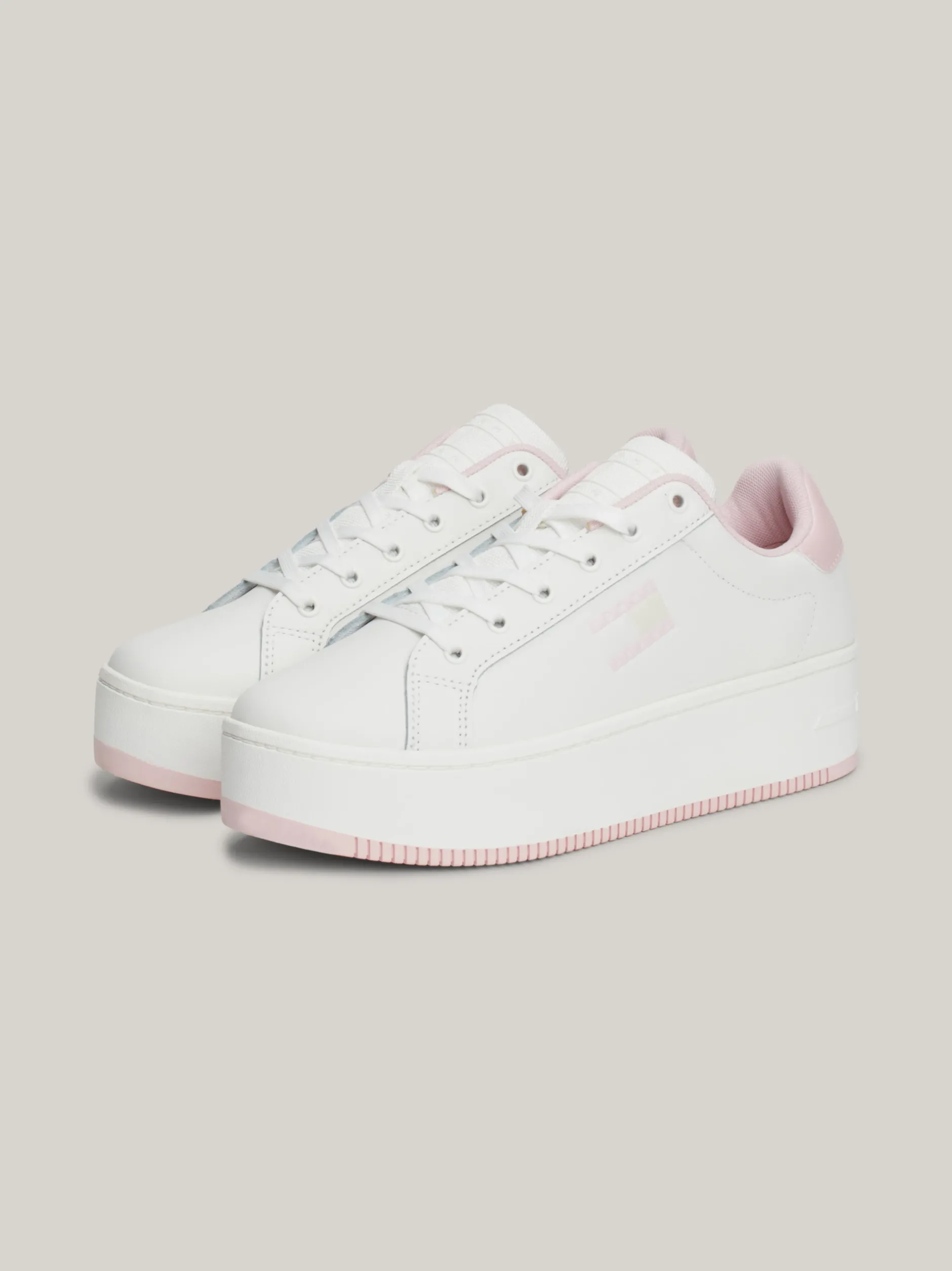 Sneakersy*Tommy Hilfiger Skórzane Buty Sportowe Na Płaskiej Podeszwie MISTY PINK