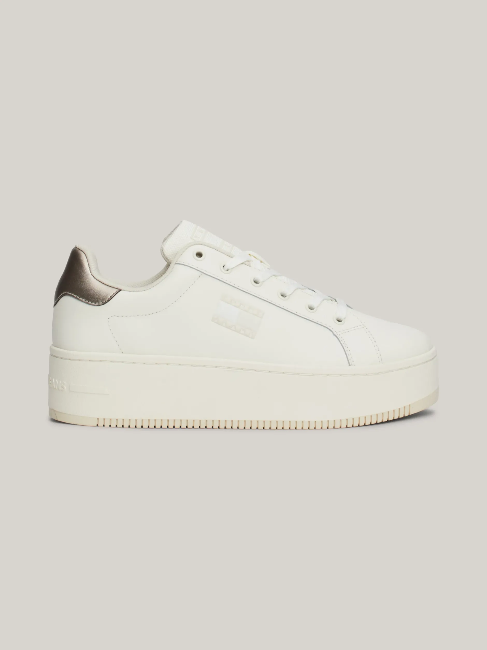 Sneakersy*Tommy Hilfiger Skórzane Buty Sportowe Na Płaskiej Podeszwie IVORY / GRAY GOLD