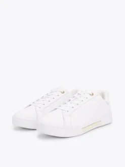 Sneakersy*Tommy Hilfiger Skórzane Buty Sportowe Na Podeszwie Cupsole WHITE
