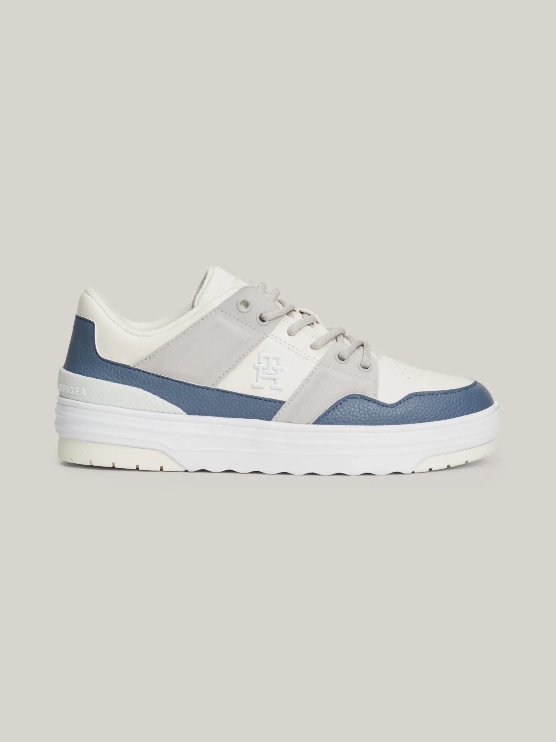 Sneakersy*Tommy Hilfiger Skórzane Buty Sportowe O Mieszanej Fakturze ECRU/ANCIENT WHITE