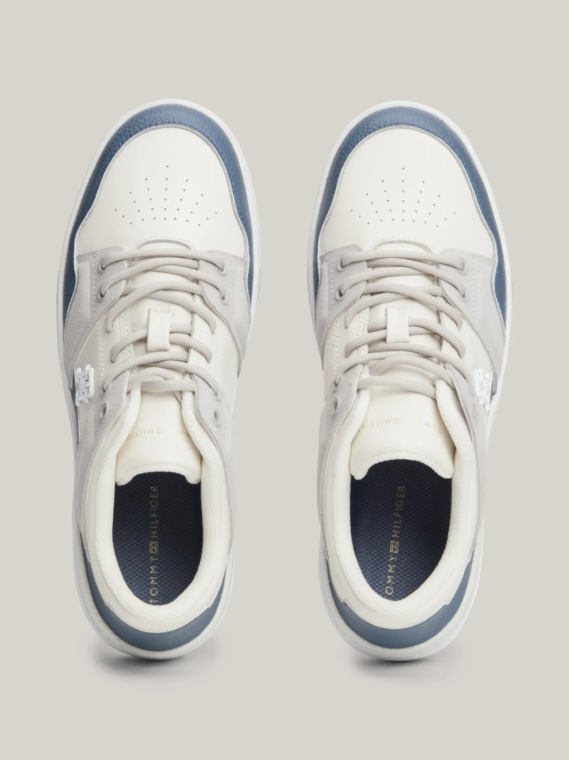 Sneakersy*Tommy Hilfiger Skórzane Buty Sportowe O Mieszanej Fakturze ECRU/ANCIENT WHITE