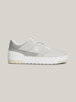 Sneakersy*Tommy Hilfiger Skórzane Buty Sportowe O Mieszanej Fakturze ANTIQUE SILVER