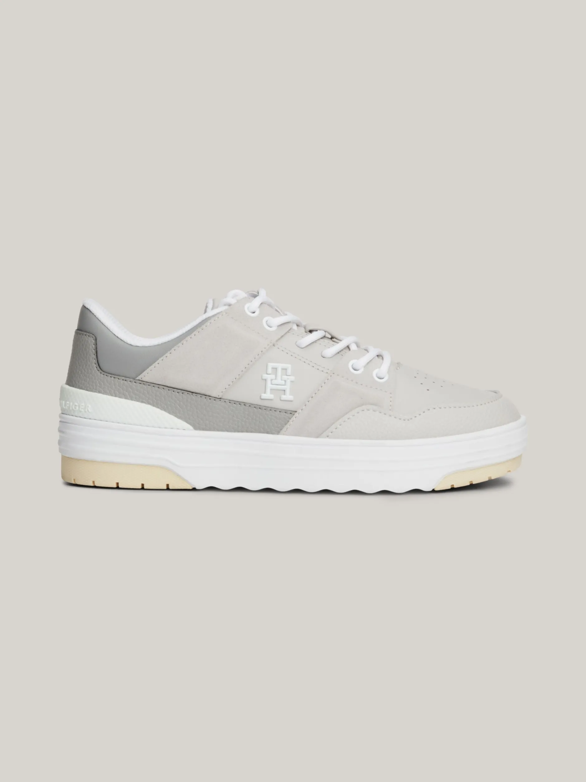 Sneakersy*Tommy Hilfiger Skórzane Buty Sportowe O Mieszanej Fakturze ANTIQUE SILVER
