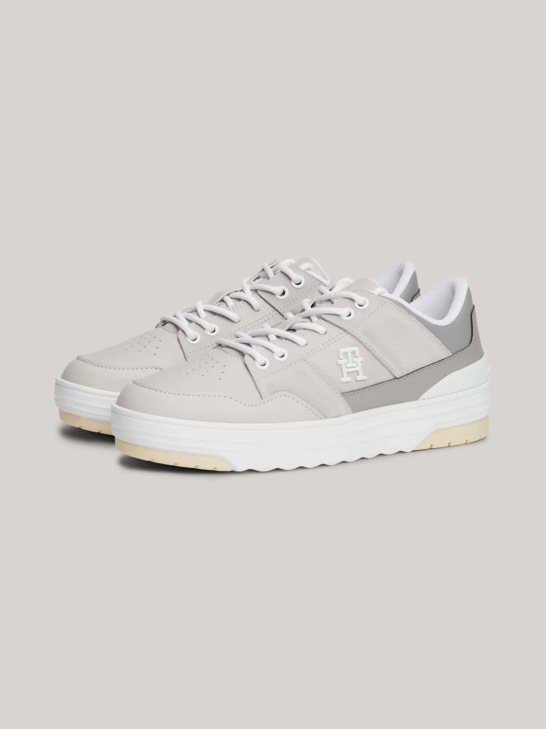 Sneakersy*Tommy Hilfiger Skórzane Buty Sportowe O Mieszanej Fakturze ANTIQUE SILVER