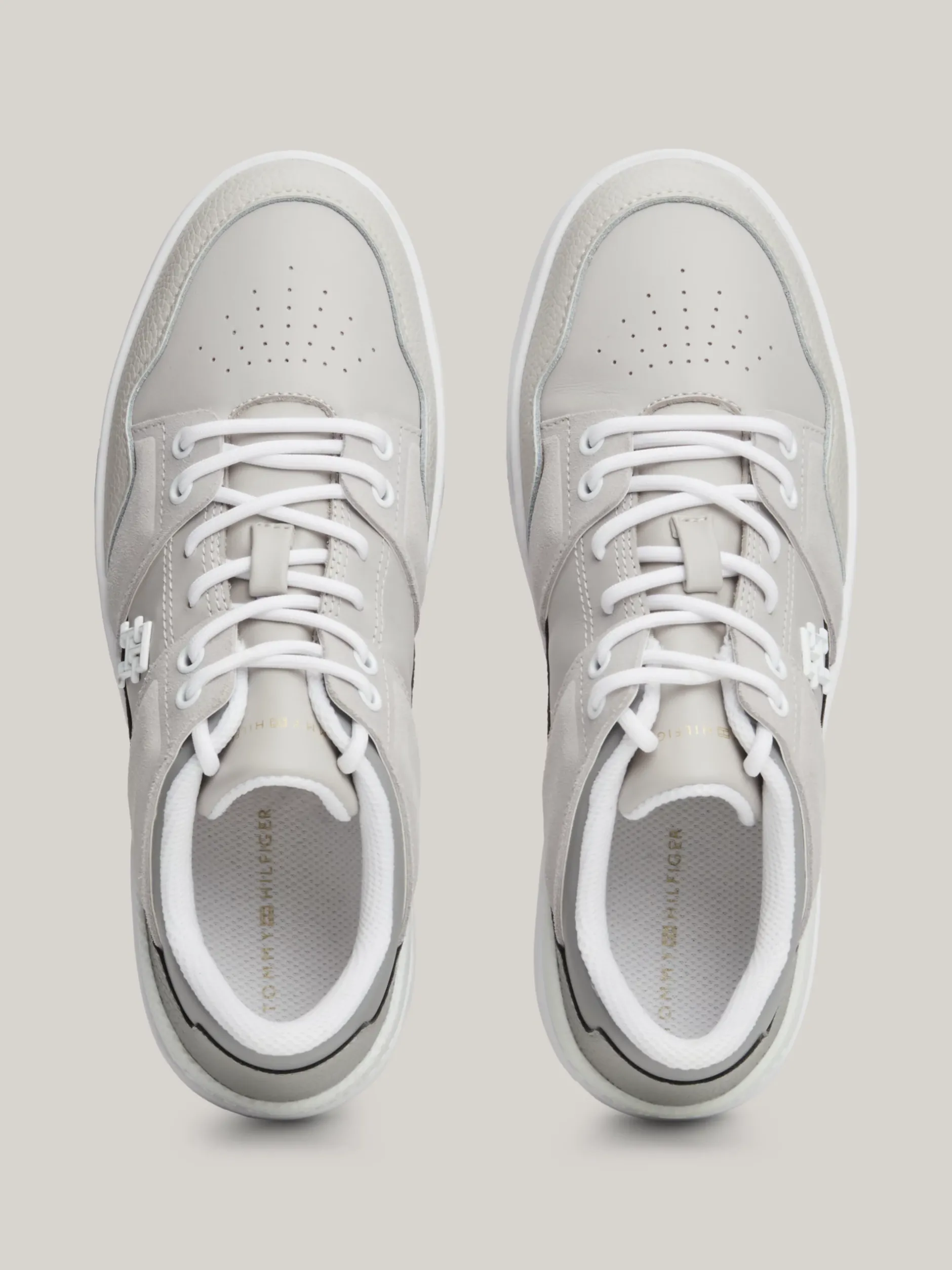 Sneakersy*Tommy Hilfiger Skórzane Buty Sportowe O Mieszanej Fakturze ANTIQUE SILVER