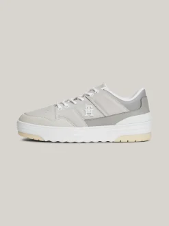 Sneakersy*Tommy Hilfiger Skórzane Buty Sportowe O Mieszanej Fakturze ANTIQUE SILVER