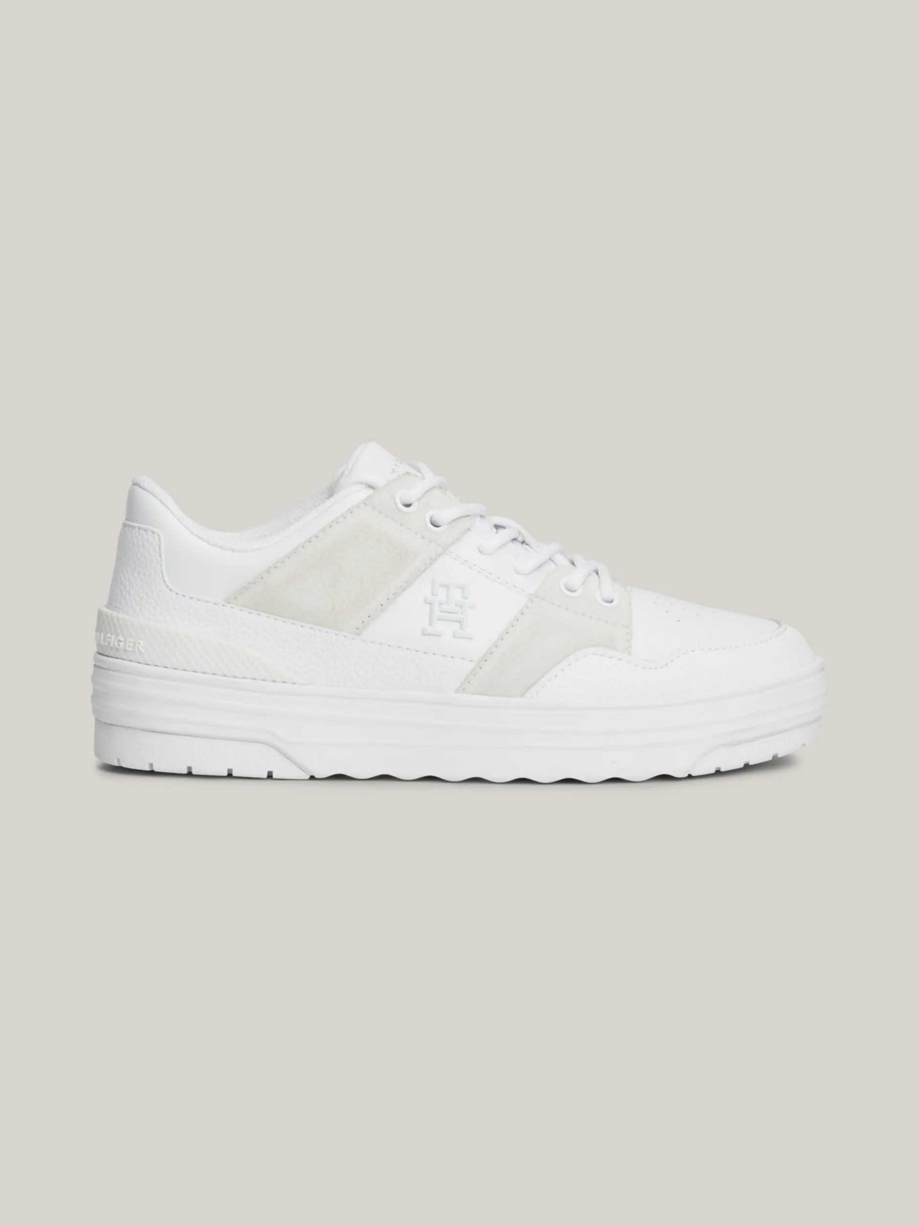 Sneakersy*Tommy Hilfiger Skórzane Buty Sportowe O Mieszanej Fakturze WHITE