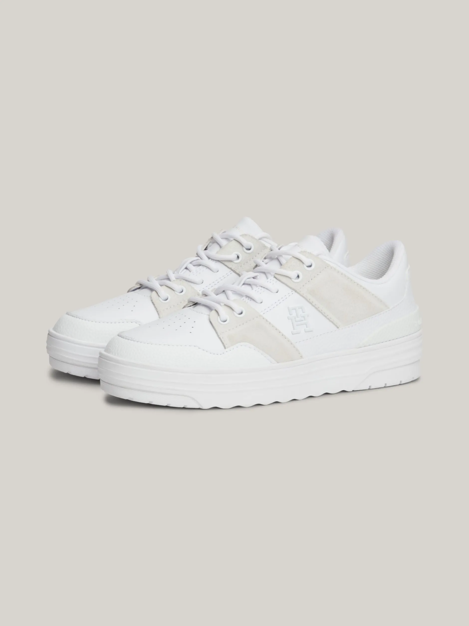 Sneakersy*Tommy Hilfiger Skórzane Buty Sportowe O Mieszanej Fakturze WHITE