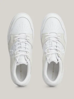 Sneakersy*Tommy Hilfiger Skórzane Buty Sportowe O Mieszanej Fakturze WHITE